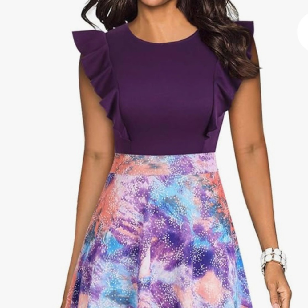 YATHON Women's Vintage Ruffle Flared A Line Swing Casual Cocktail Party Dresses